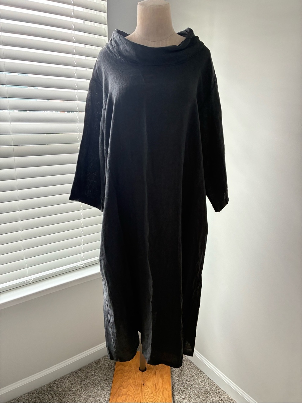 Tina Stephens Women's Mara Cowl Neck Gray Linen Maxi Dress